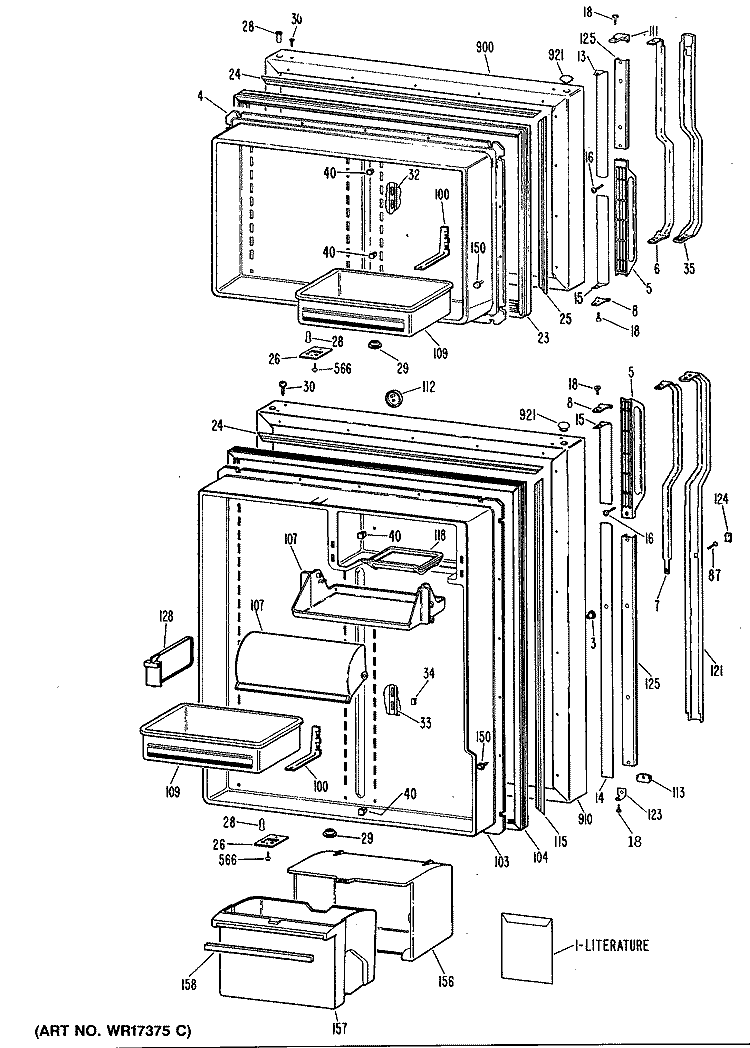 Section Diagram and Parts List for TBHW25ZRERWH  General Electric Refrigerator