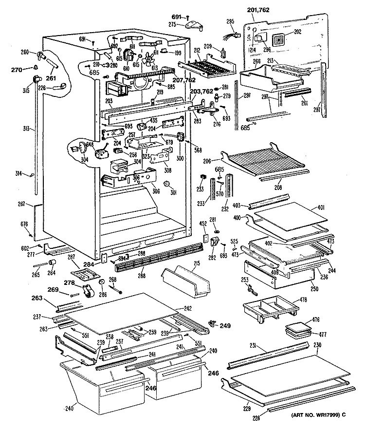 Section Diagram and Parts List for TBHW25ZRERWH  General Electric Refrigerator