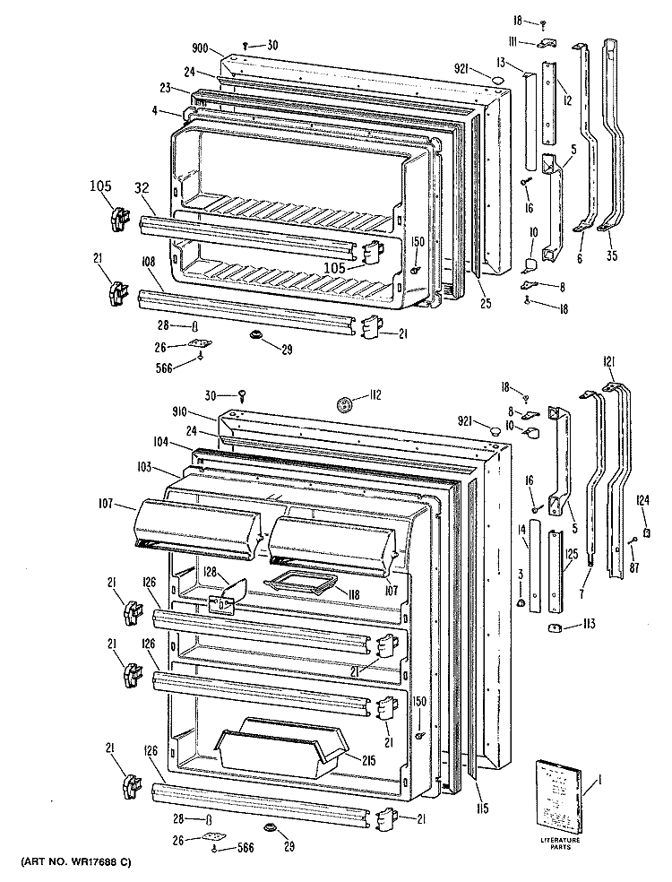 Section Diagram and Parts List for TBE18ZPLRAD  General Electric Refrigerator