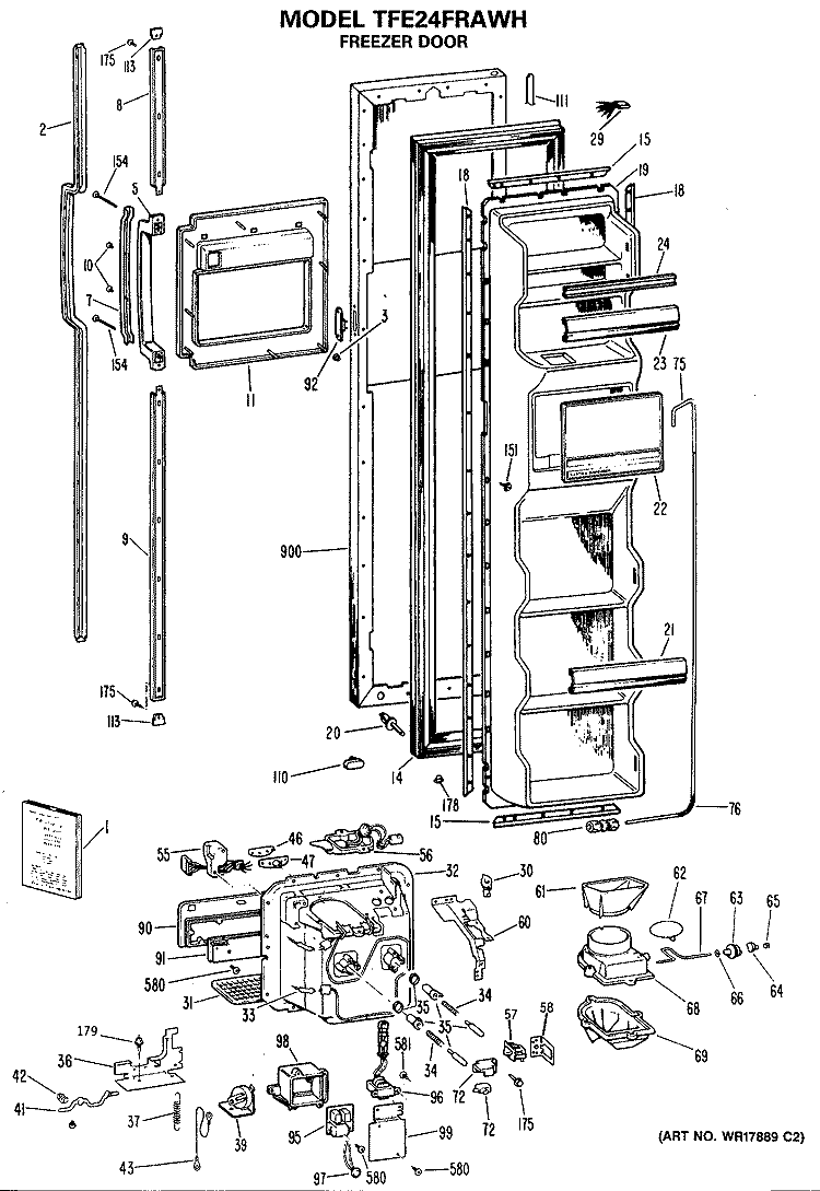 FREEZER DOOR Diagram and Parts List for TFE24FRAWH  General Electric Refrigerator