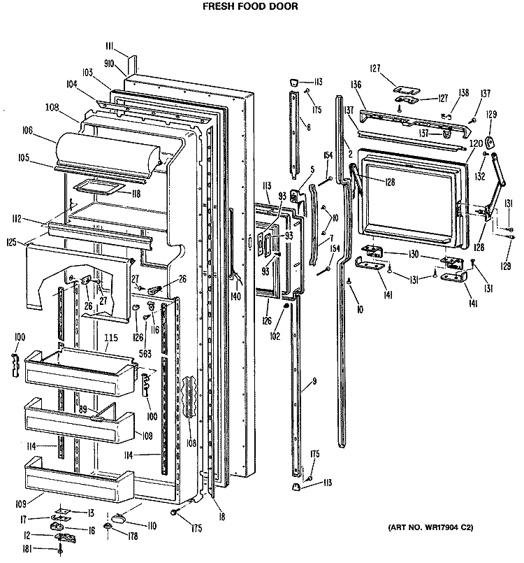 FRESH FOOD DOOR Diagram and Parts List for TFE24FRAWH  General Electric Refrigerator