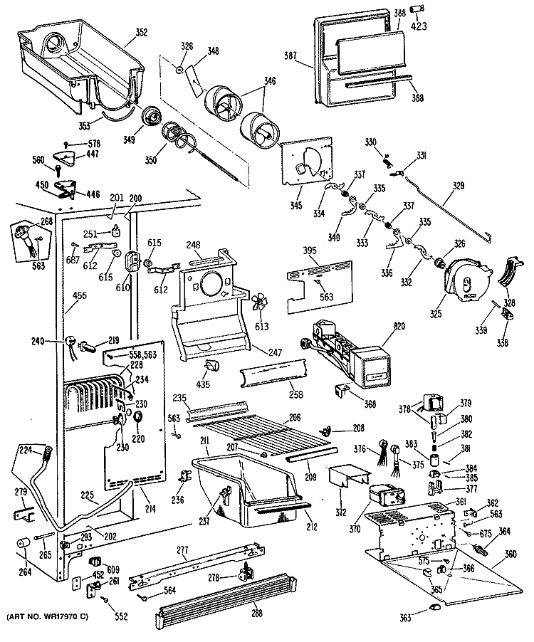 Section Diagram and Parts List for TFE24FRAWH  General Electric Refrigerator