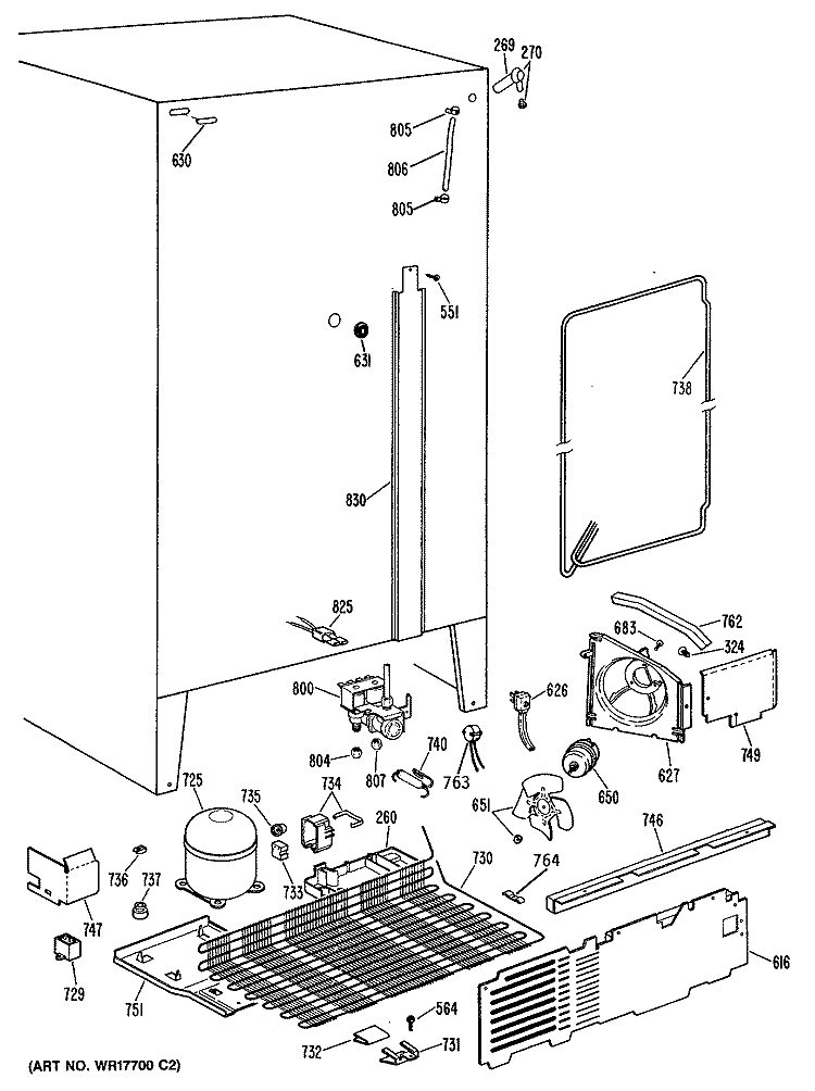 Section Diagram and Parts List for TFE24FRAWH  General Electric Refrigerator