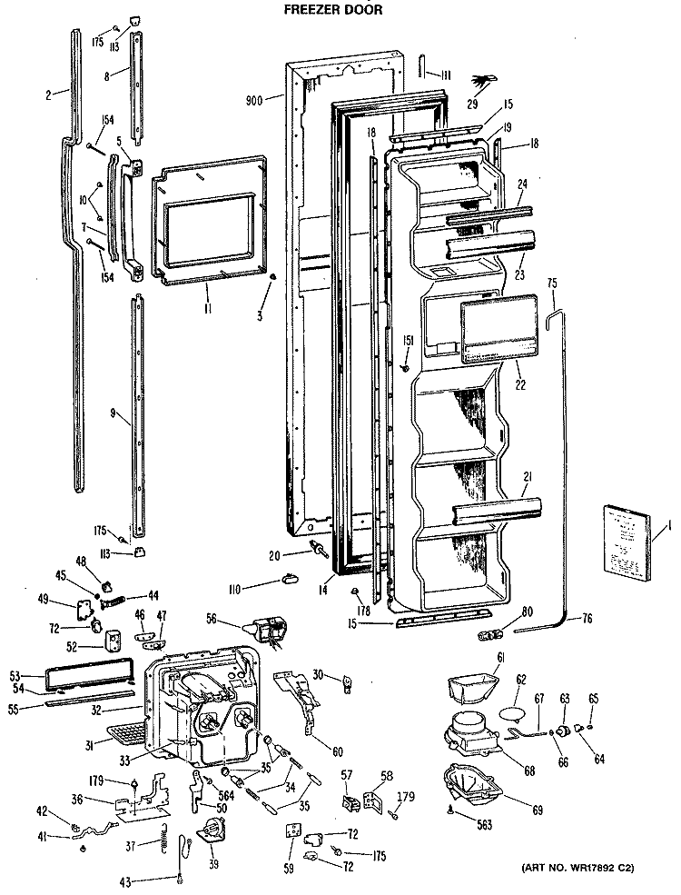 FREEZER DOOR Diagram and Parts List for TFE24RRAWH  General Electric Refrigerator