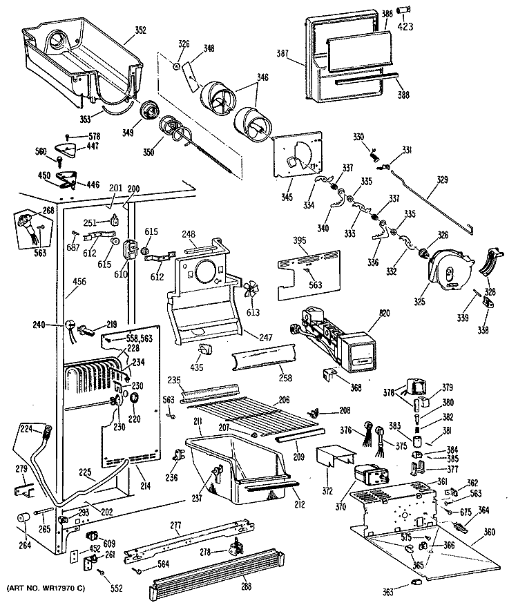 Section Diagram and Parts List for TFE27FRAAD  General Electric Refrigerator
