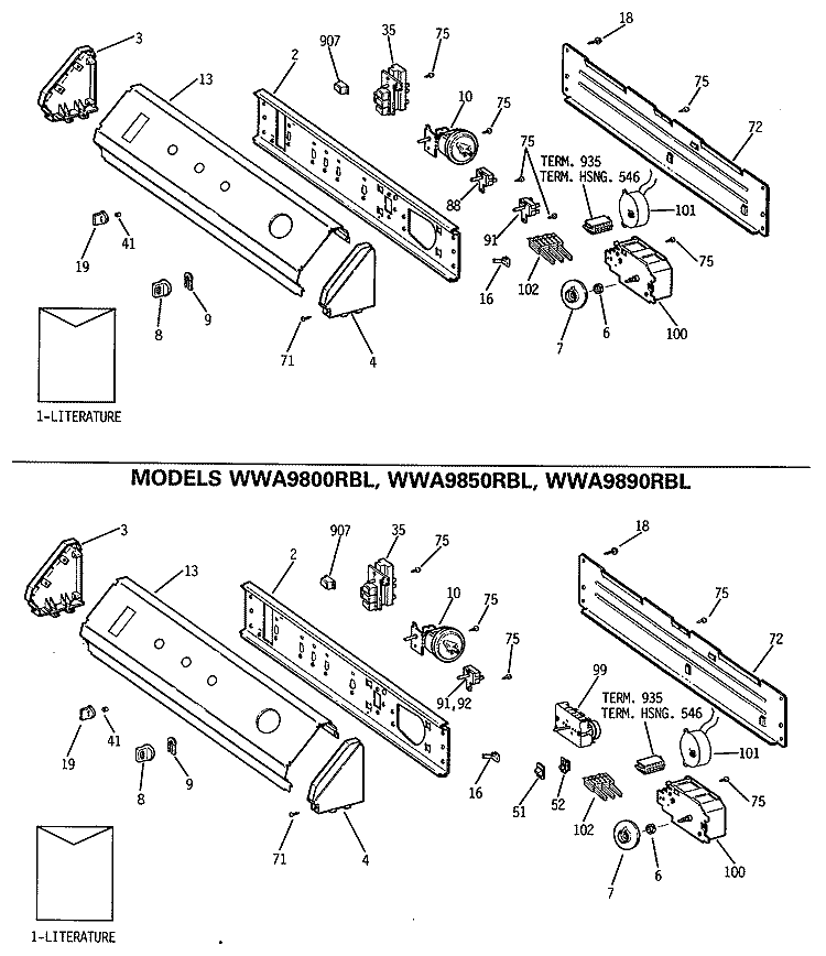 Section Diagram and Parts List for WWA9890RBL  General Electric Washer