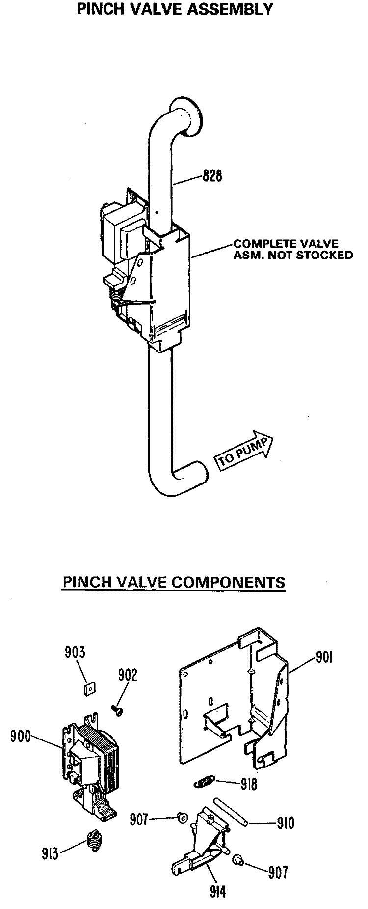 PINCH VALVE ASSEMBLY Diagram and Parts List for WWA9890RBL  General Electric Washer