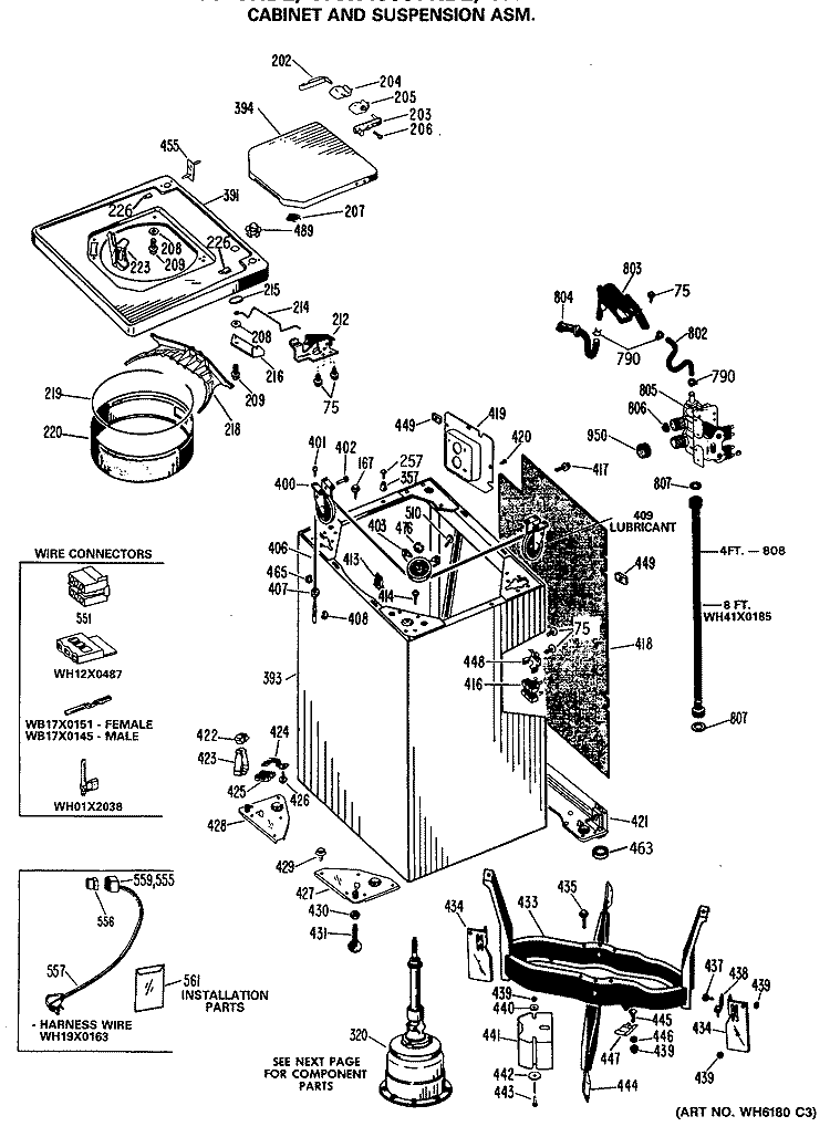 CABINET AND SUSPENSION ASM. Diagram and Parts List for WWA8657RBL  General Electric Washer