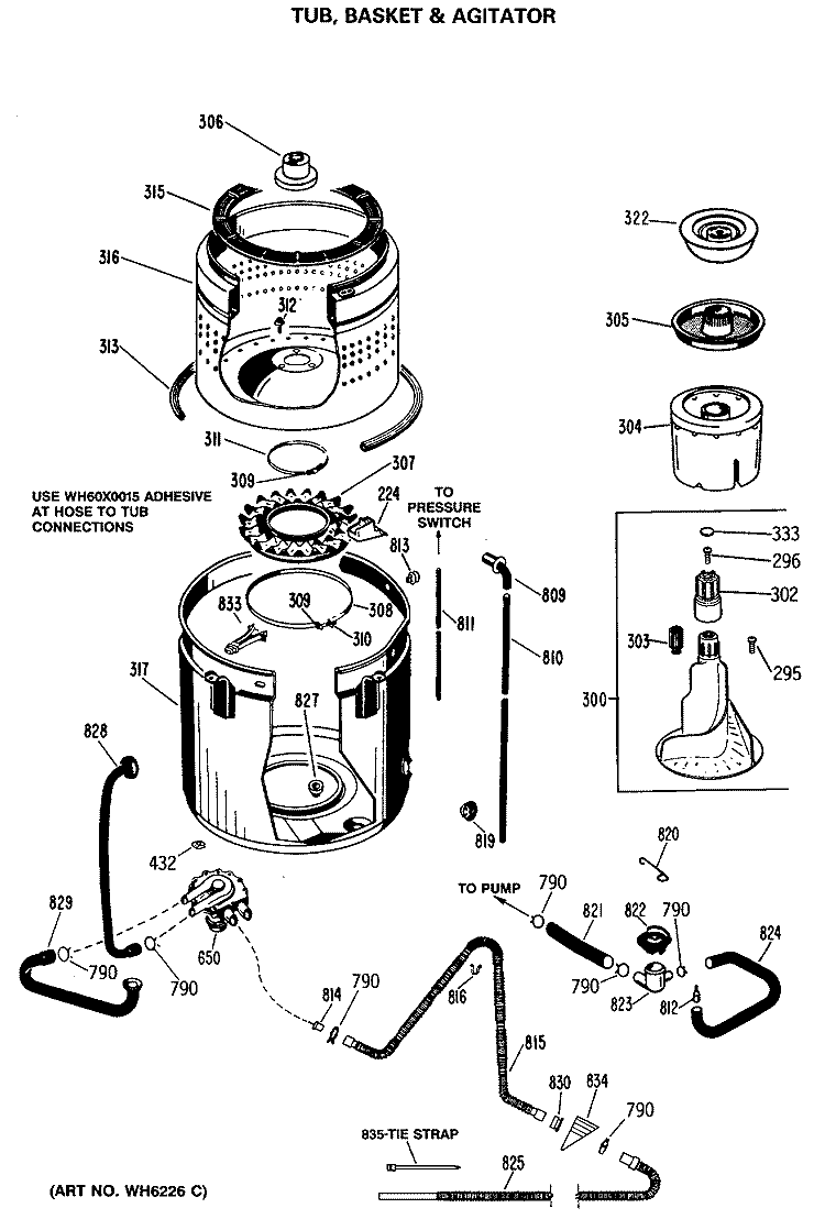 TUB, BASKET & AGITATOR Diagram and Parts List for WWA8879RBLWW  General Electric Washer