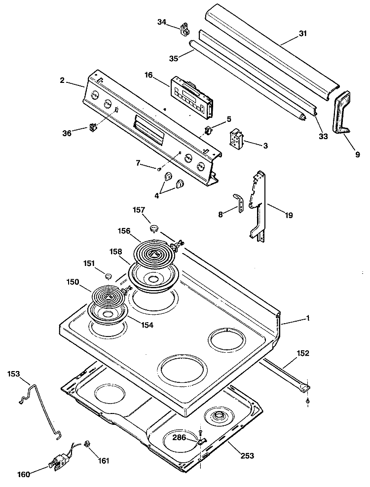 Section Diagram and Parts List for JBP55G*R2  General Electric Range