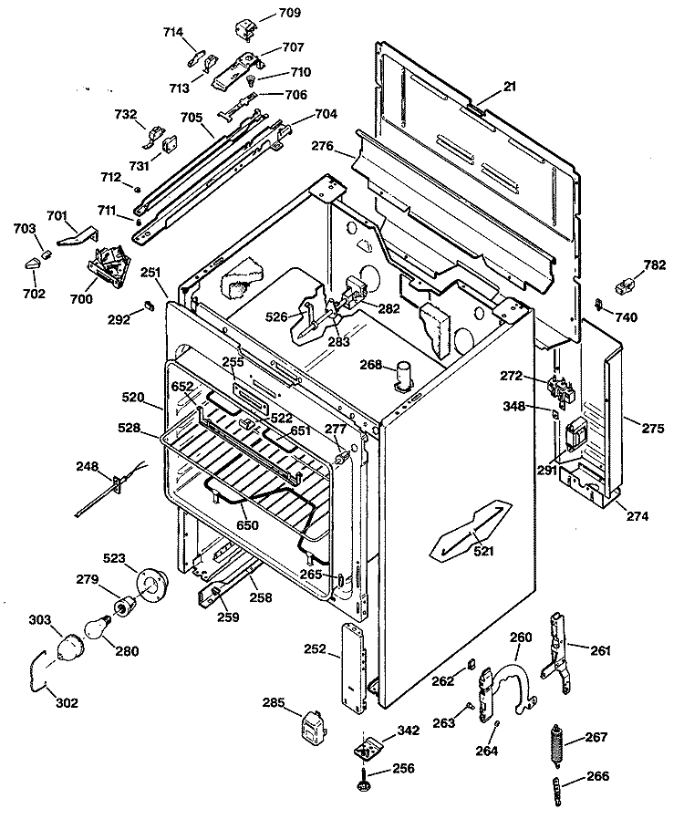 Section Diagram and Parts List for JBP55G*R2  General Electric Range