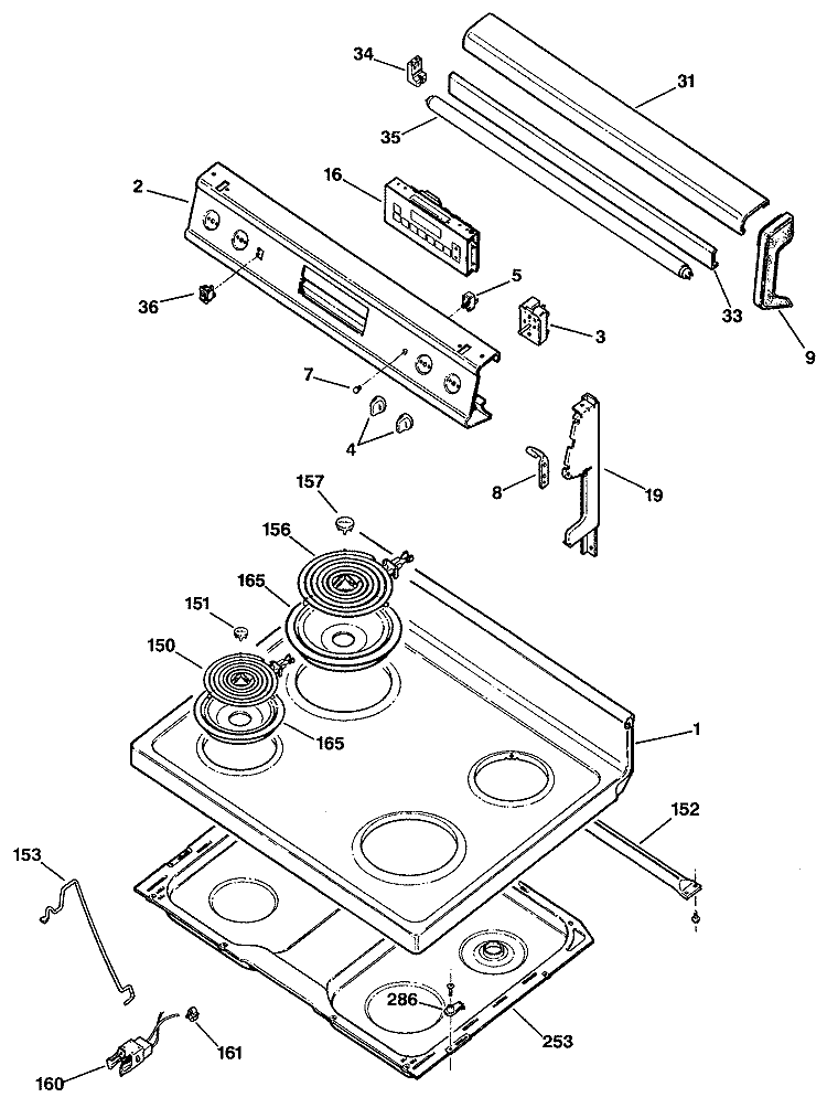 Section Diagram and Parts List for JBP56G*R2  General Electric Range