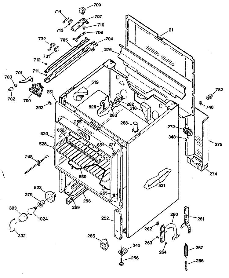 Section Diagram and Parts List for JBP56G*R2  General Electric Range