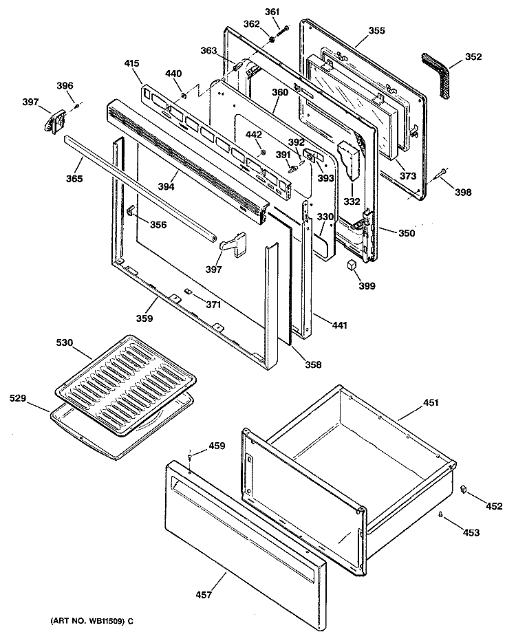 Section Diagram and Parts List for JBP56G*R2  General Electric Range