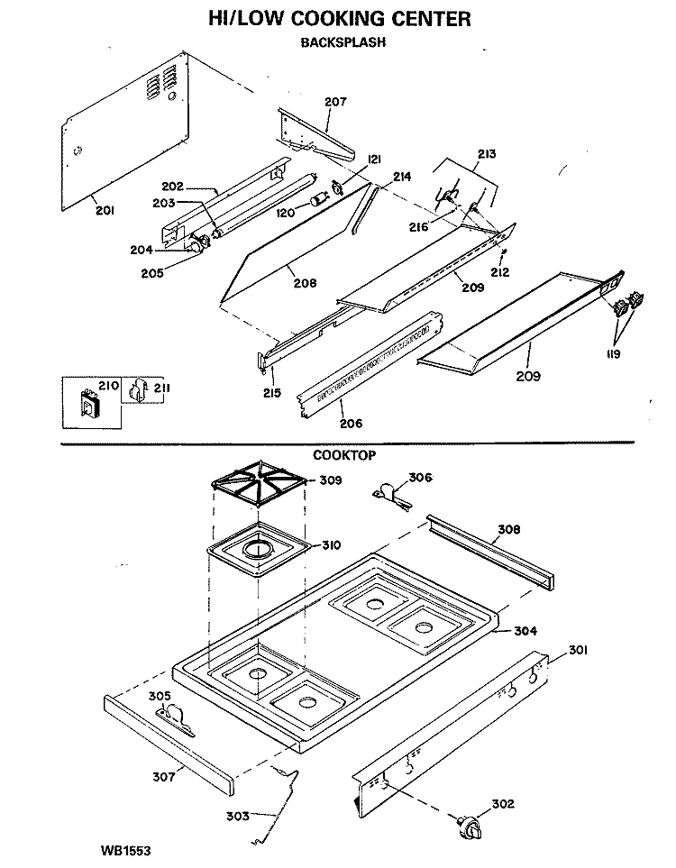 HI / LOW COOKING CENTER Diagram and Parts List for JGHC56GEJD  General Electric Range