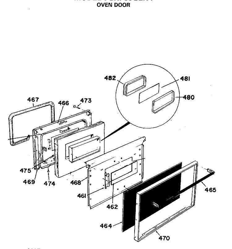 OVEN DOOR Diagram and Parts List for JGHP66GEN4  General Electric Range