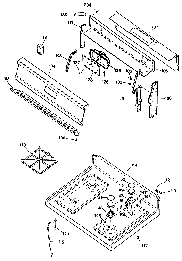 Section Diagram and Parts List for JGBS14GES1  General Electric Range