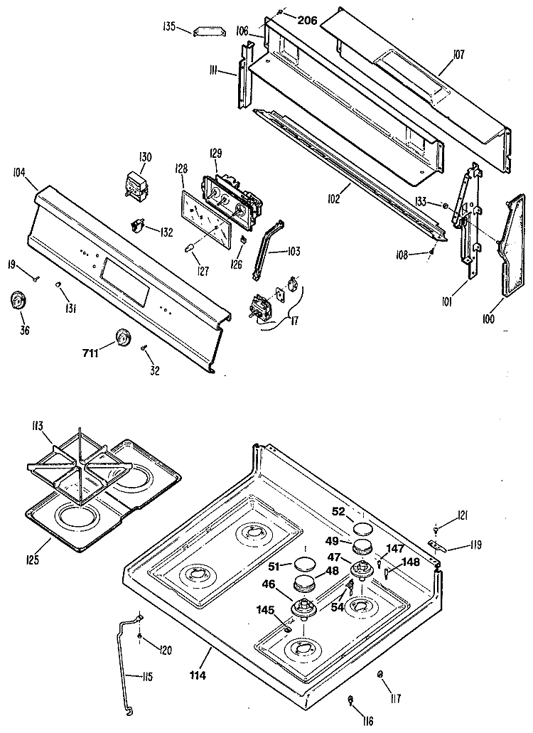 Section Diagram and Parts List for JGBP32GES1  General Electric Range