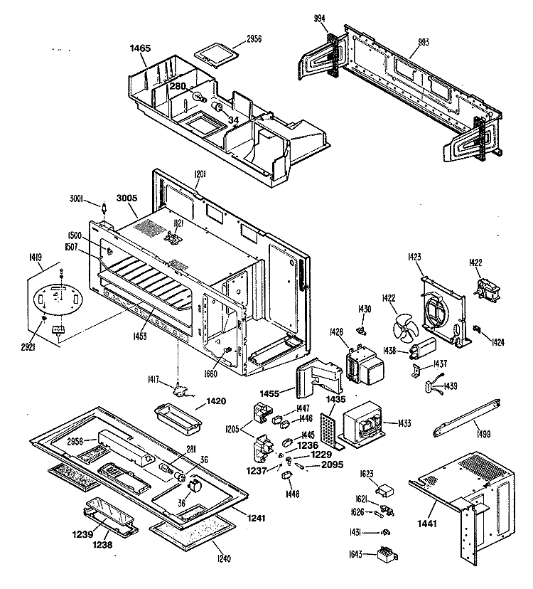 Section Diagram and Parts List for JVM130K01  General Electric Microwave