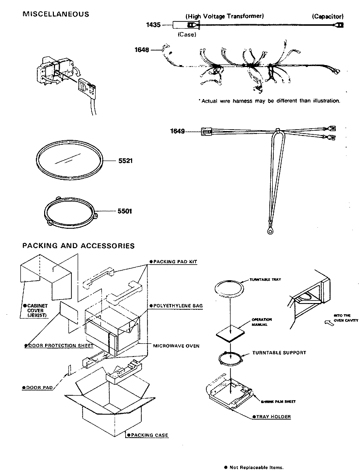 Section Diagram and Parts List for JE925T01  General Electric Microwave