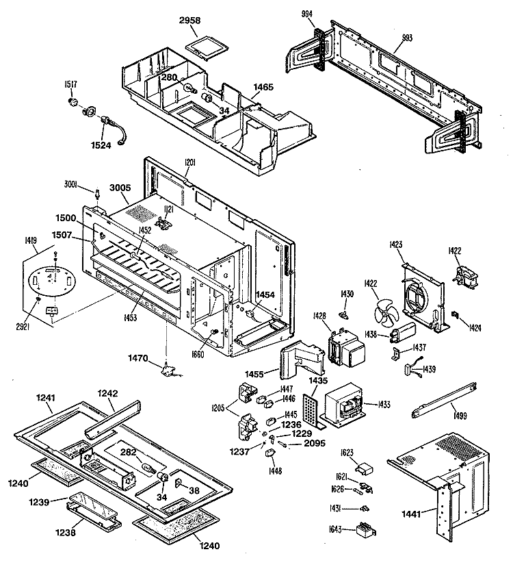Section Diagram and Parts List for JVM150K04  General Electric Microwave