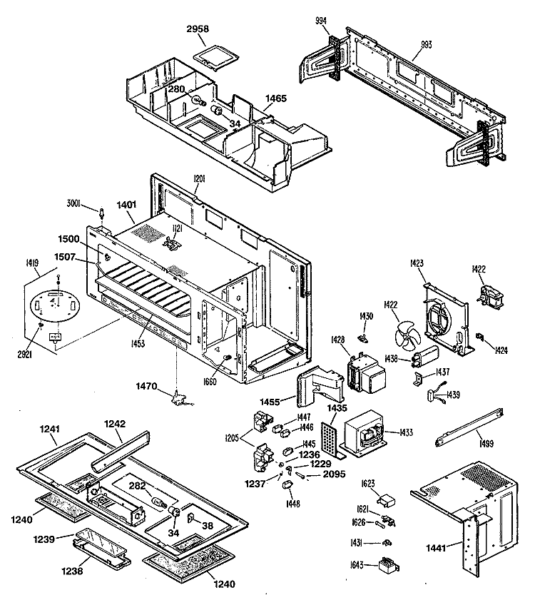 Section Diagram and Parts List for JVM133K03  General Electric Microwave