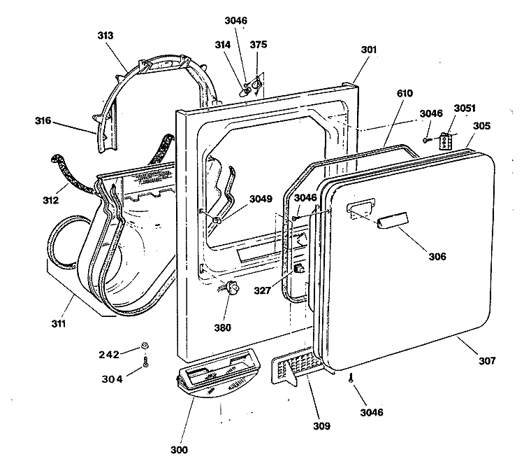 Section Diagram and Parts List for DDE8500RCM  General Electric Dryer