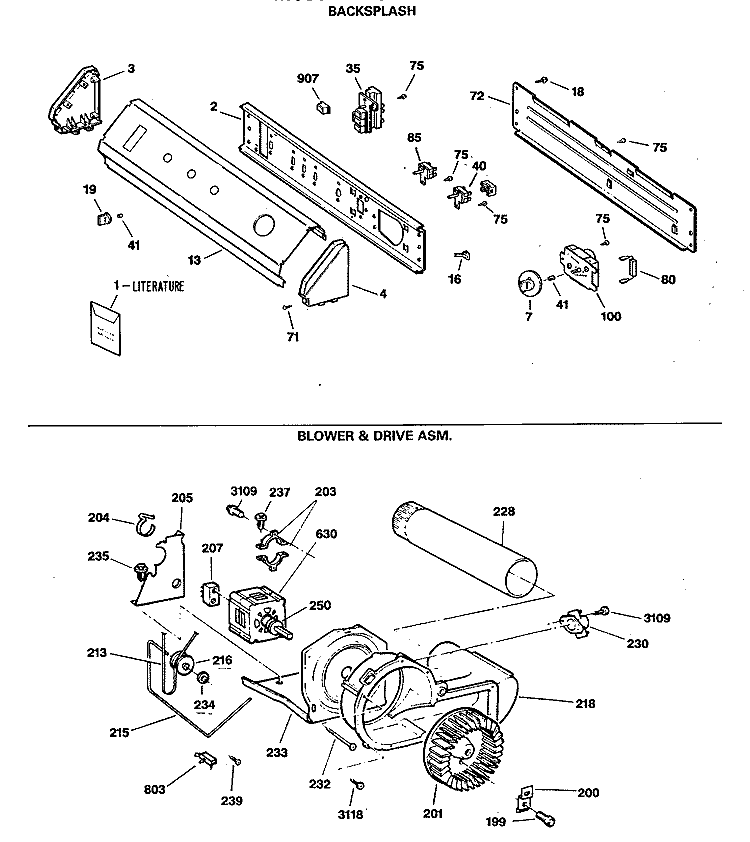 BACKSPLASH Diagram and Parts List for DDG8589RCM  General Electric Dryer
