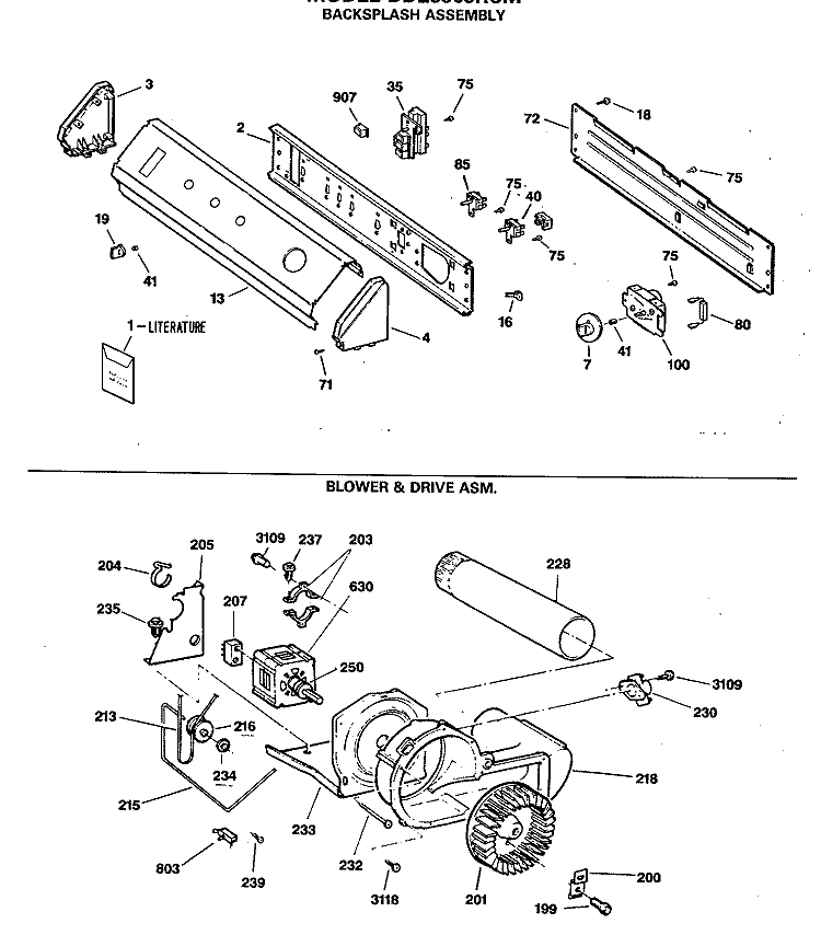 BACKSPLASH ASSEMBLY Diagram and Parts List for DDE8509RCM  General Electric Dryer