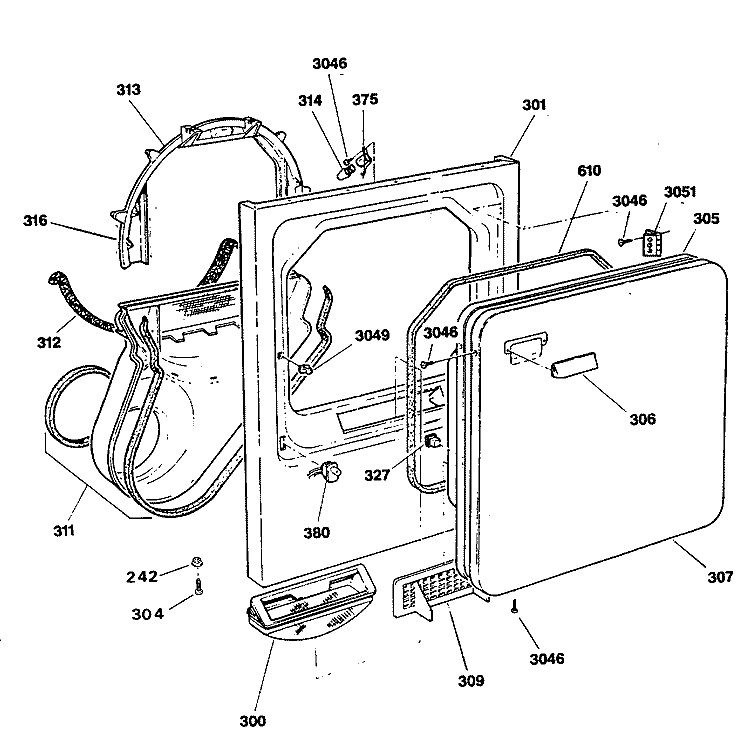 Section Diagram and Parts List for DDE8509RCM  General Electric Dryer