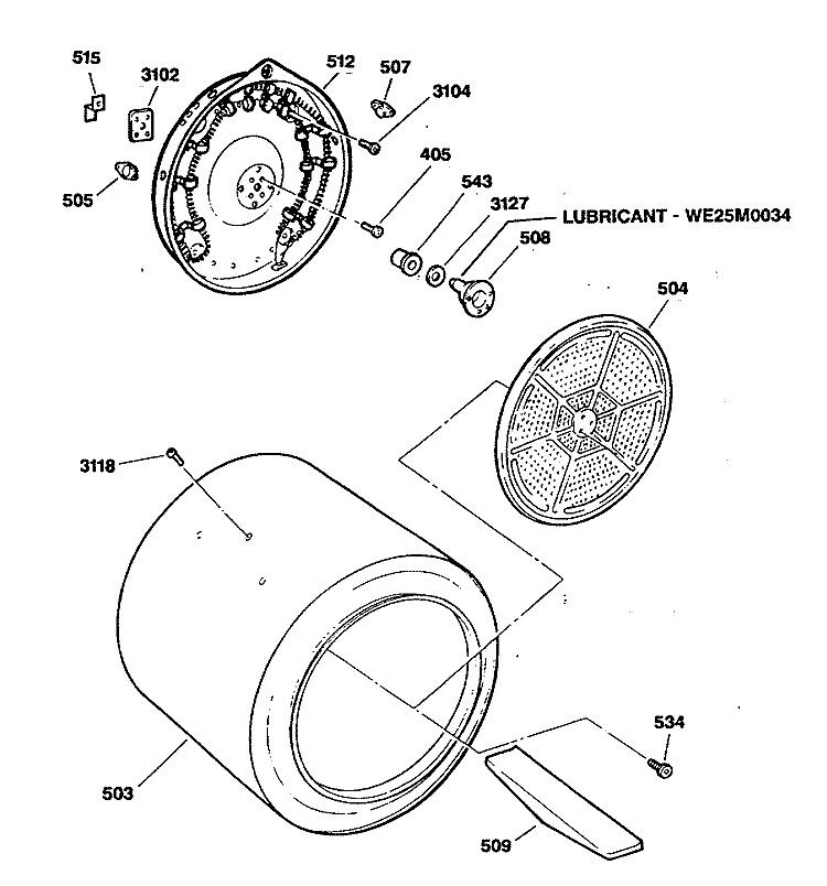 Section Diagram and Parts List for DDE8509RCM  General Electric Dryer