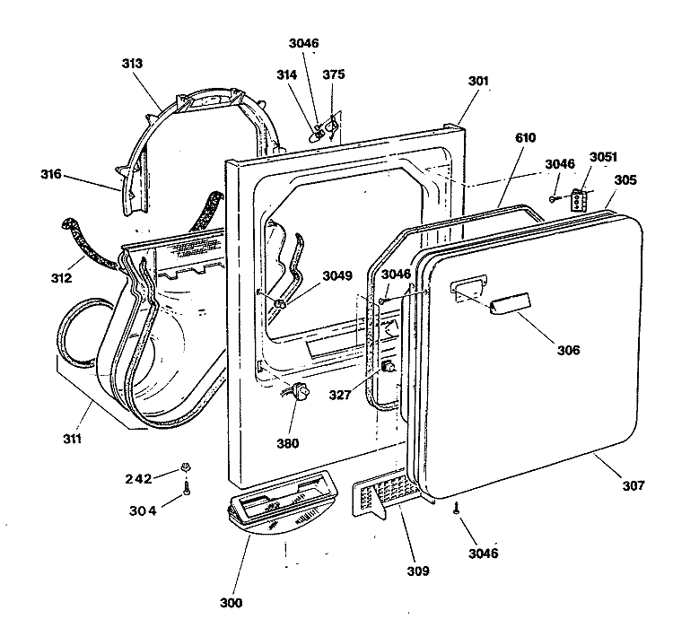 Section Diagram and Parts List for DDG8589RCMAA  General Electric Dryer