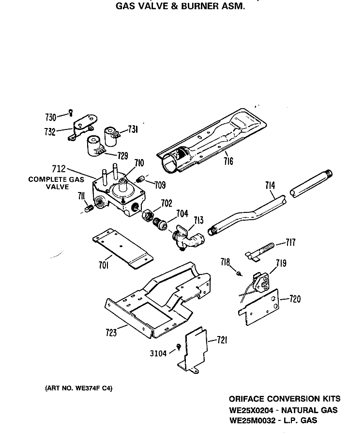 GAS VALVE & BURNER ASM. Diagram and Parts List for DDG8589RCMAA  General Electric Dryer