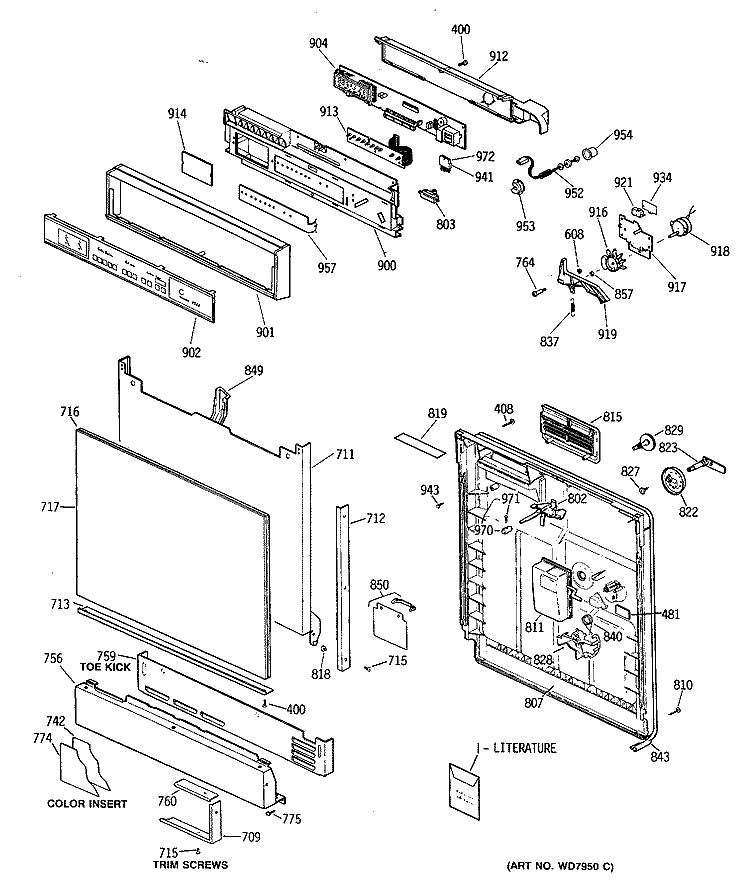Section Diagram and Parts List for GSD2920S48BA  General Electric Dishwasher