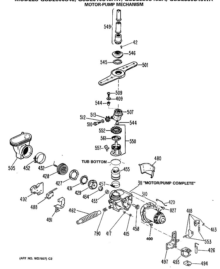 MOTOR - PUMP MECHANISM Diagram and Parts List for GSD2920S48BA  General Electric Dishwasher