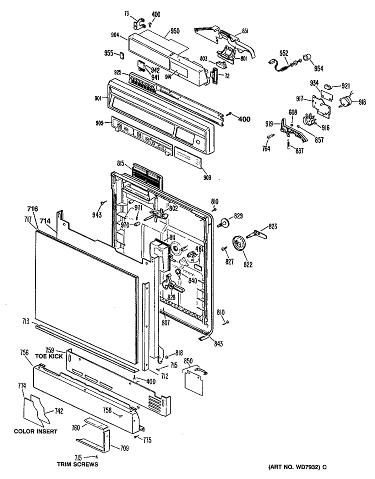 Section Diagram and Parts List for ZBD3000R48BW  General Electric Dishwasher