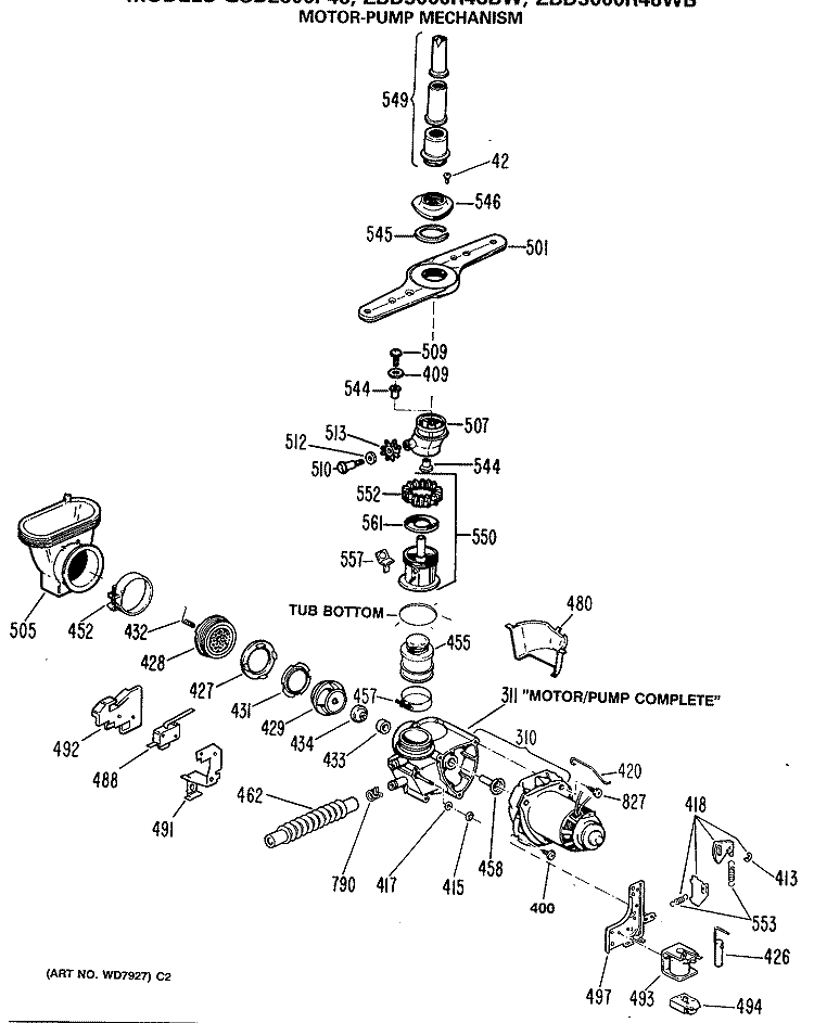 MOTOR - PUMP MECHANISM Diagram and Parts List for ZBD3000R48BW  General Electric Dishwasher