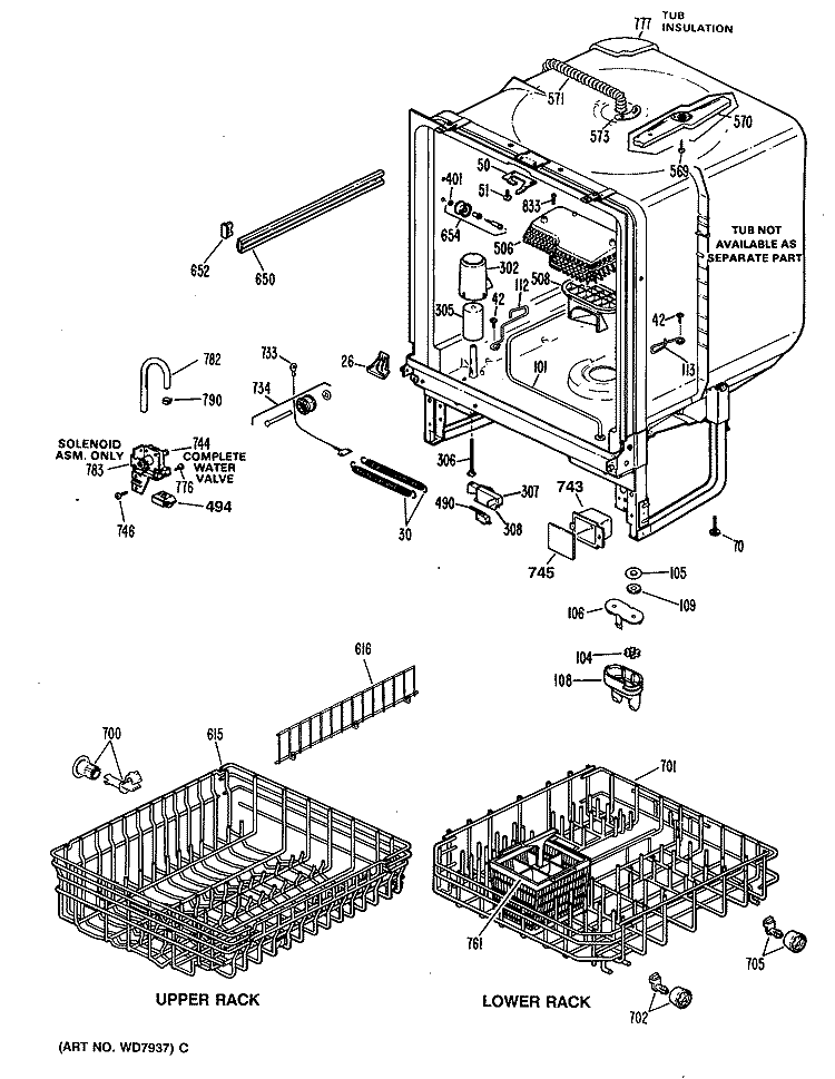 Section Diagram and Parts List for GSD2230L48WA  General Electric Dishwasher