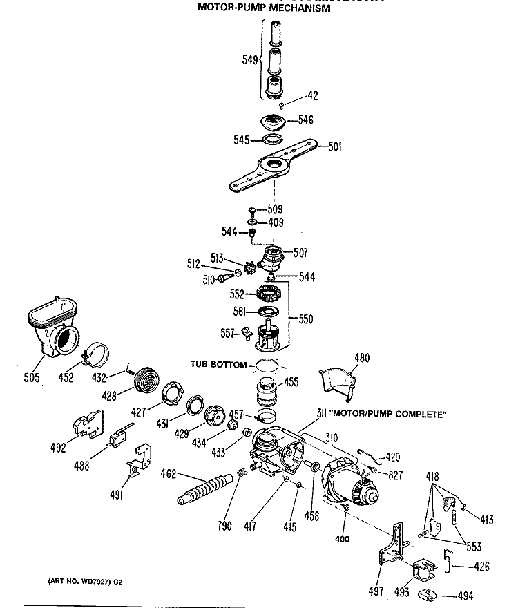 MOTOR - PUMP MECHANISM Diagram and Parts List for GSD2230L48WA  General Electric Dishwasher