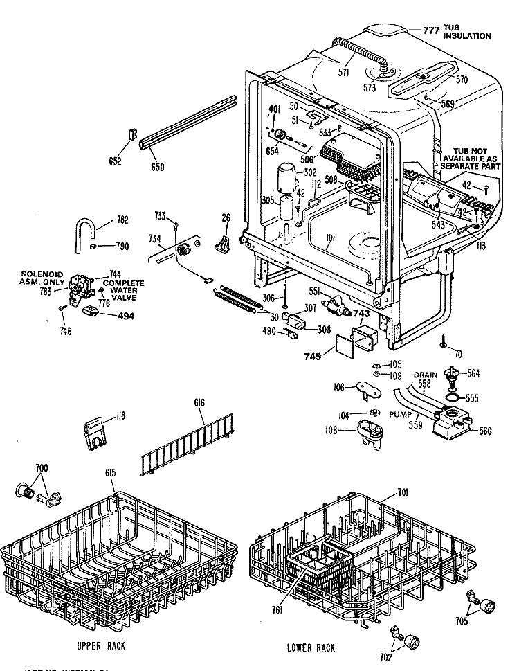 Section Diagram and Parts List for GSD1150P48  General Electric Dishwasher