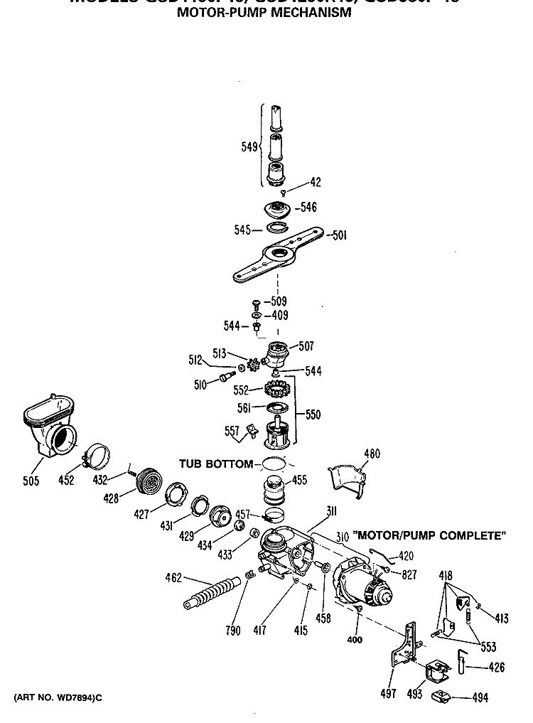 MOTOR - PUMP MECHANISM Diagram and Parts List for GSD1150P48  General Electric Dishwasher