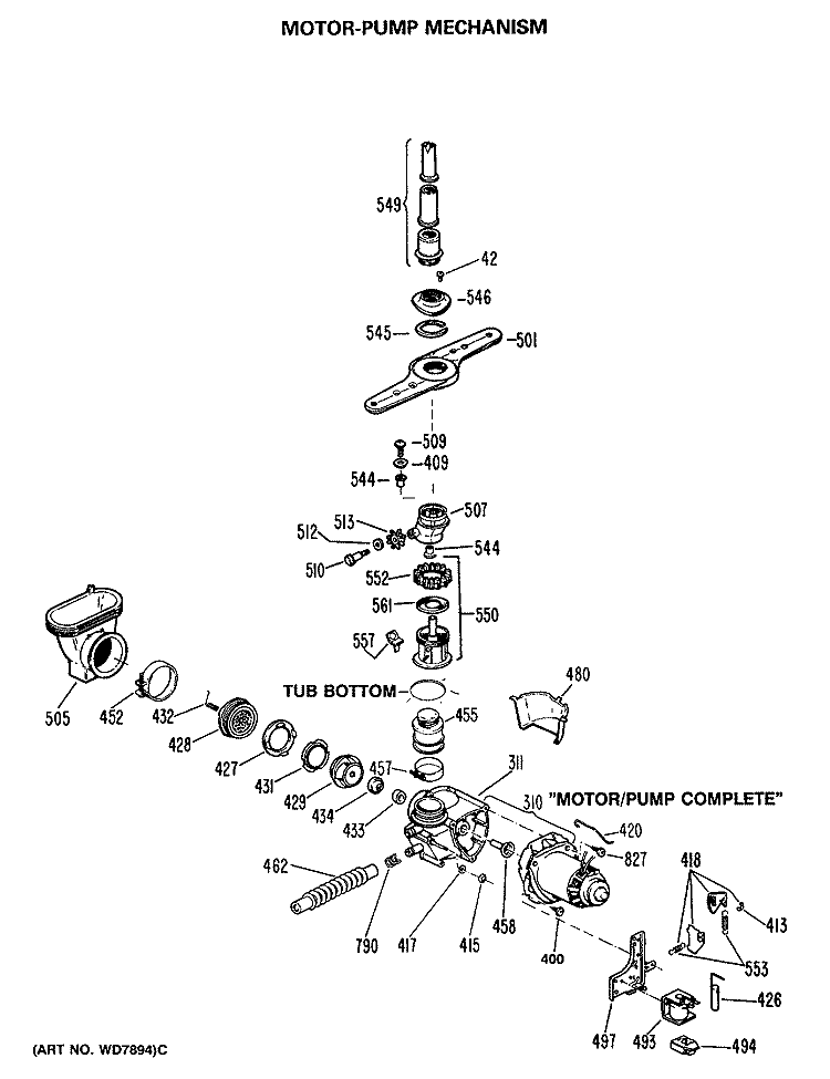 MOTOR - PUMP MECHANISM Diagram and Parts List for GSD830P-48WA  General Electric Dishwasher