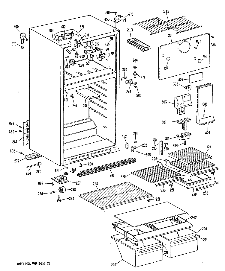 Section Diagram and Parts List for TBX14DRKRHA  General Electric Refrigerator