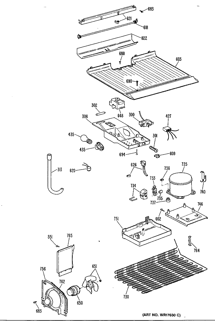 Section Diagram and Parts List for TBX14DRKRHA  General Electric Refrigerator