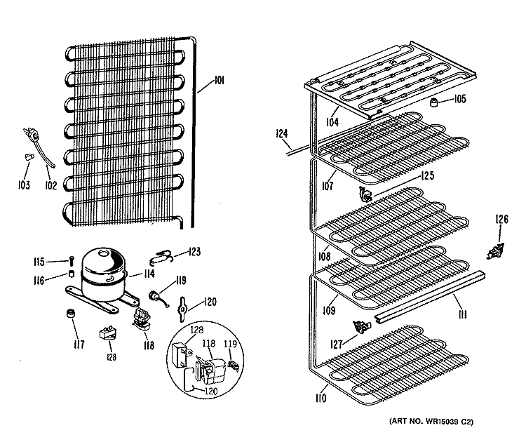 Section Diagram and Parts List for CA21DMD  General Electric Freezer