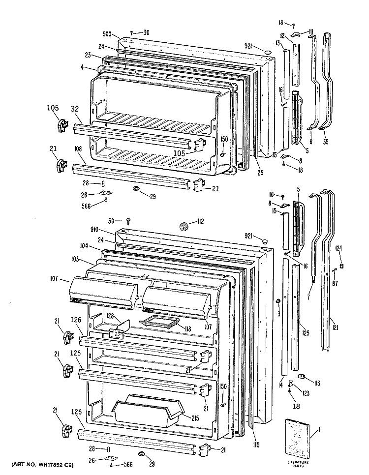 Section Diagram and Parts List for TBCW21ZPBRWH  General Electric Refrigerator