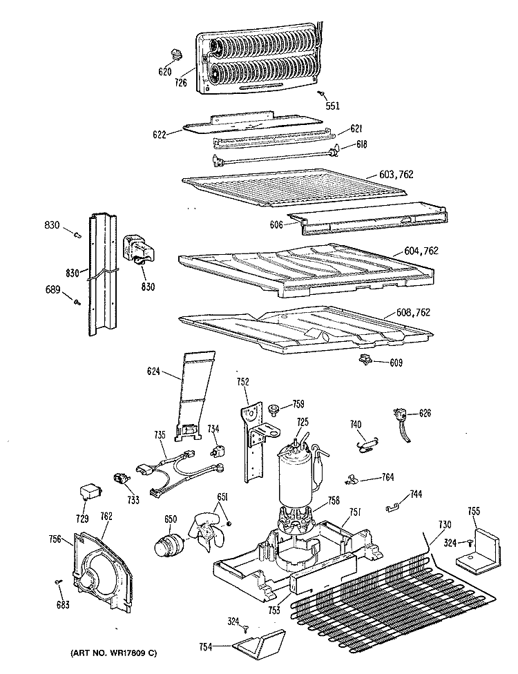 Section Diagram and Parts List for TBCW21ZPBRWH  General Electric Refrigerator