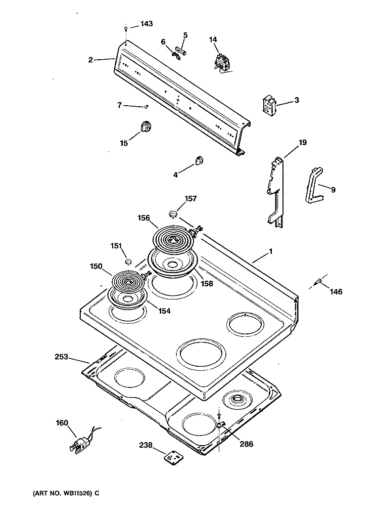 Section Diagram and Parts List for JBS03G*R2  General Electric Range