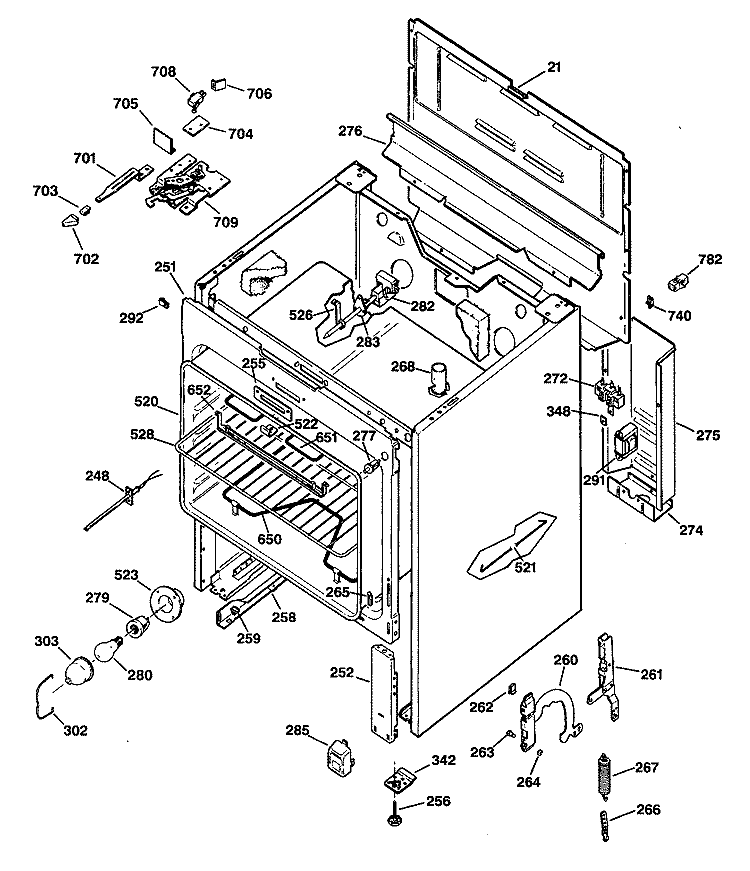 Section Diagram and Parts List for JBP28G*R3  General Electric Range