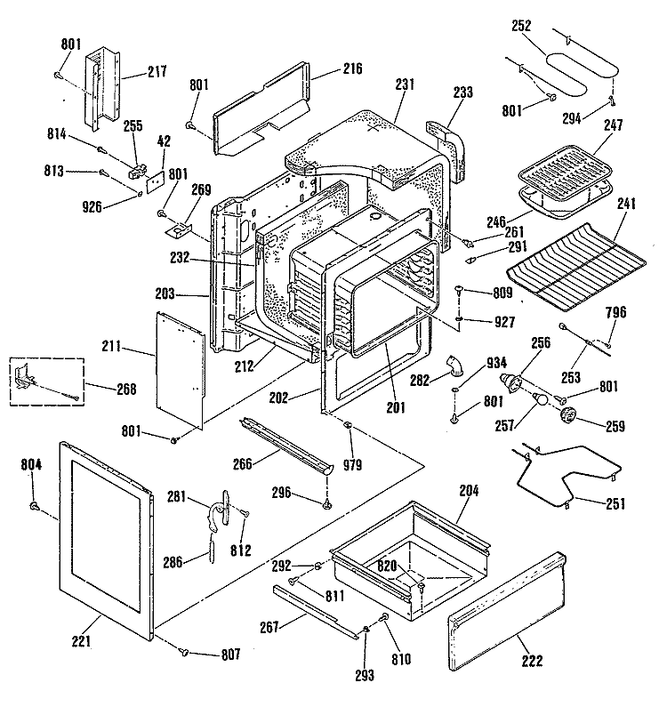Section Diagram and Parts List for JB578GP2  General Electric Range